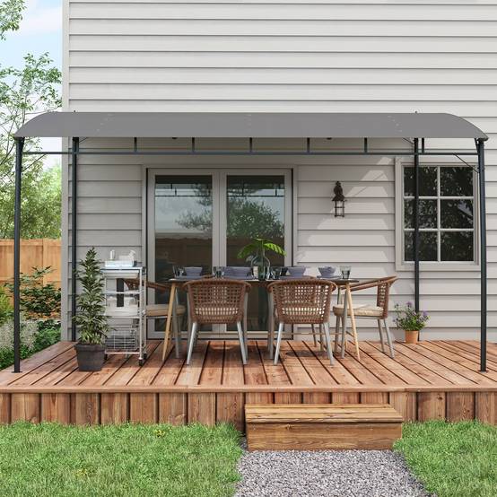 Pergola métal et polyester pour jardin et terrasse toit avec drainage 400x296cm gris - ComfortXL Outdoor Living - Image 9