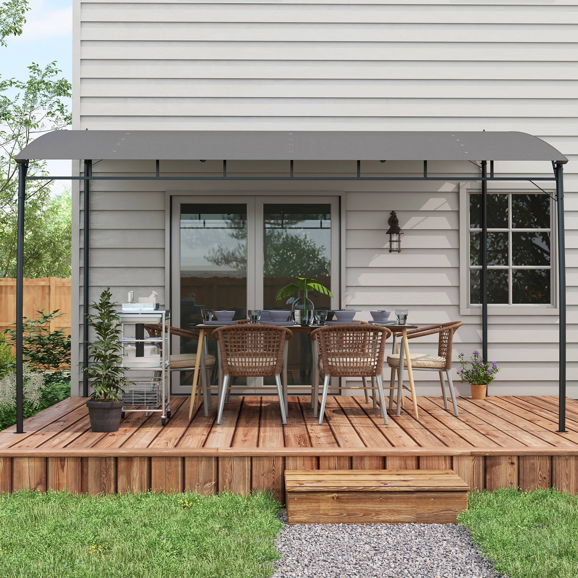 Pergola métal et polyester pour jardin et terrasse toit avec drainage 400x296cm gris - ComfortXL Outdoor Living - Image 9