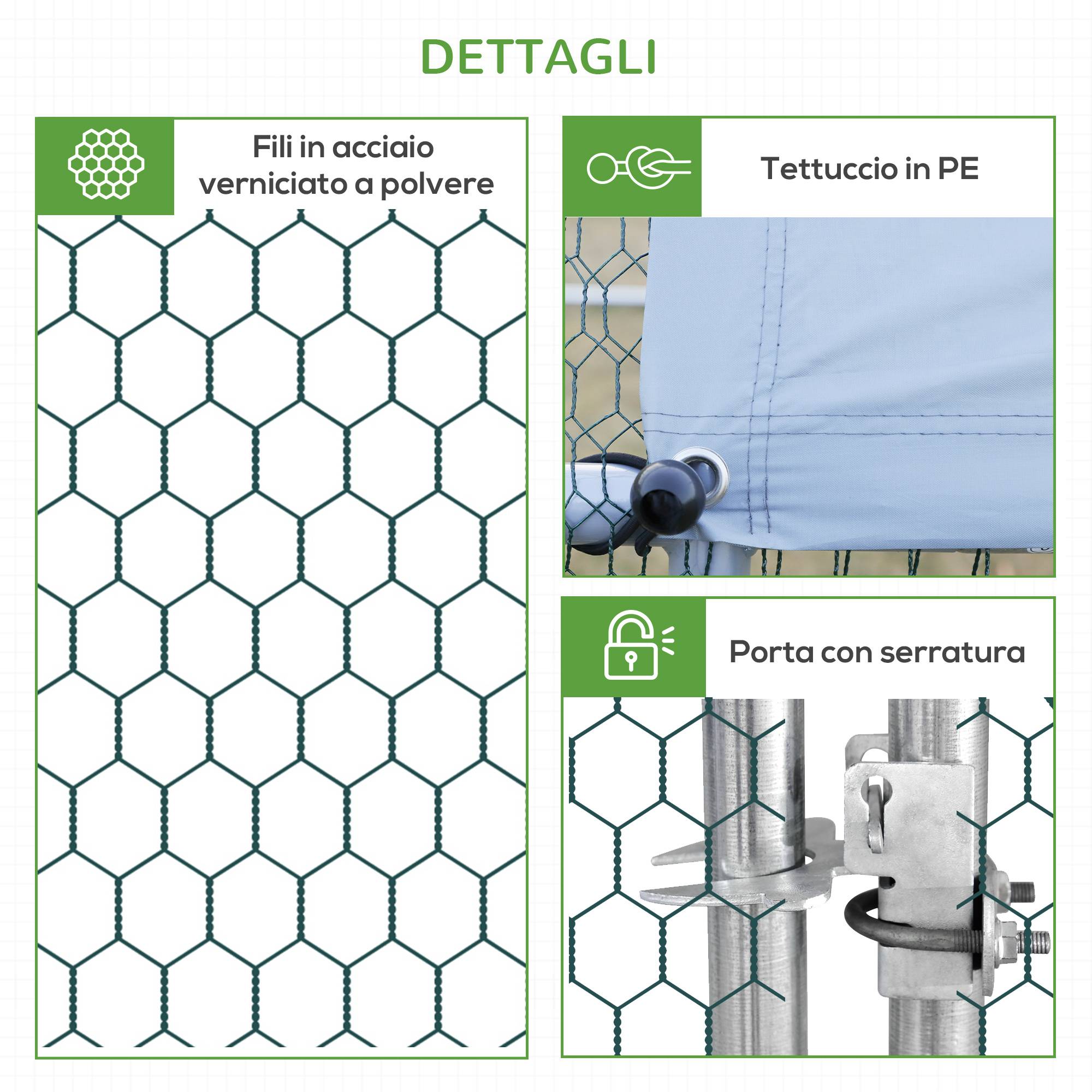 Poulailler de jardin avec structure galvanisée, bâche imperméable et grillage hexagonal, 3 x 2 x 2 m, argent - Image 9