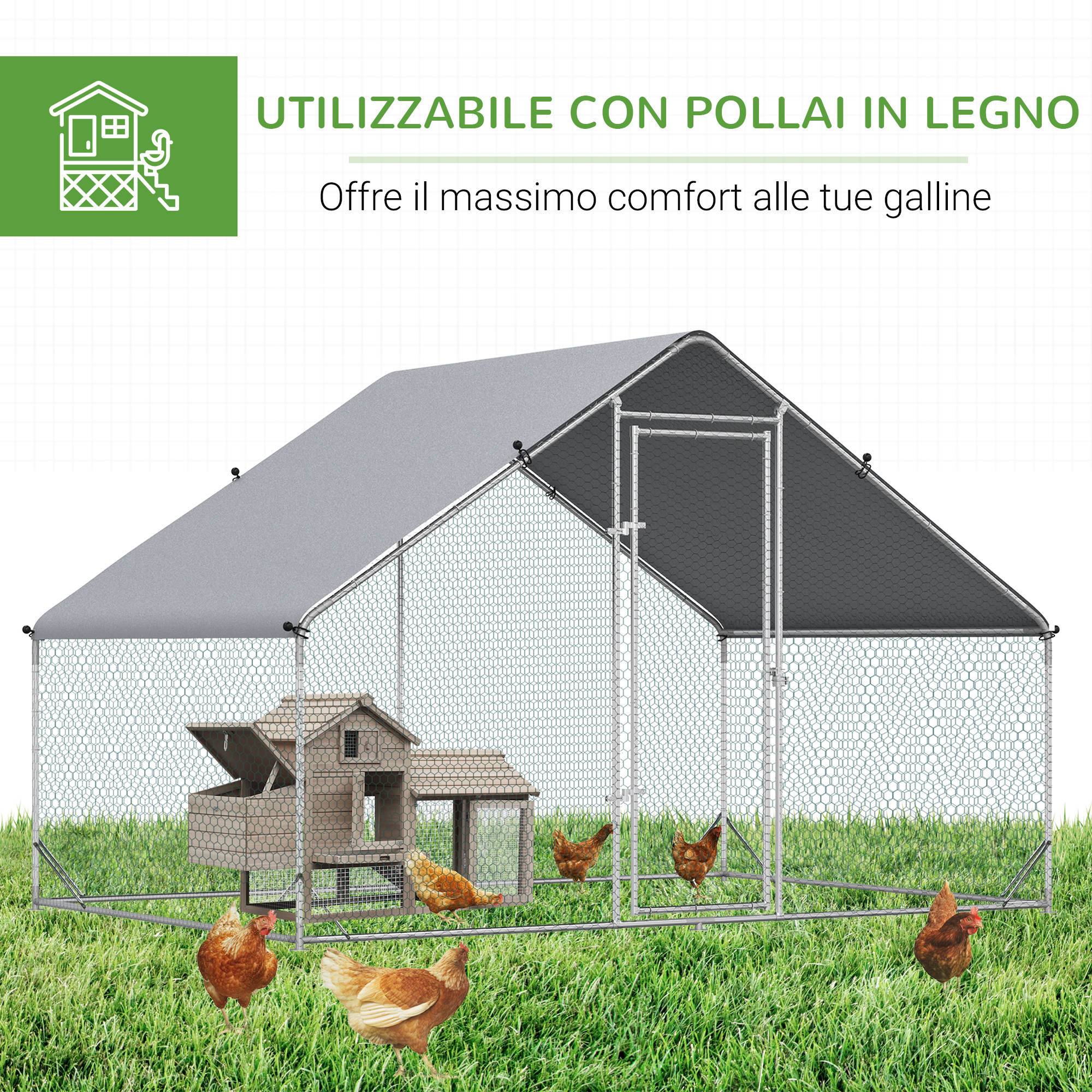 Poulailler de jardin avec structure galvanisée, bâche imperméable et grillage hexagonal, 3 x 2 x 2 m, argent - Image 7