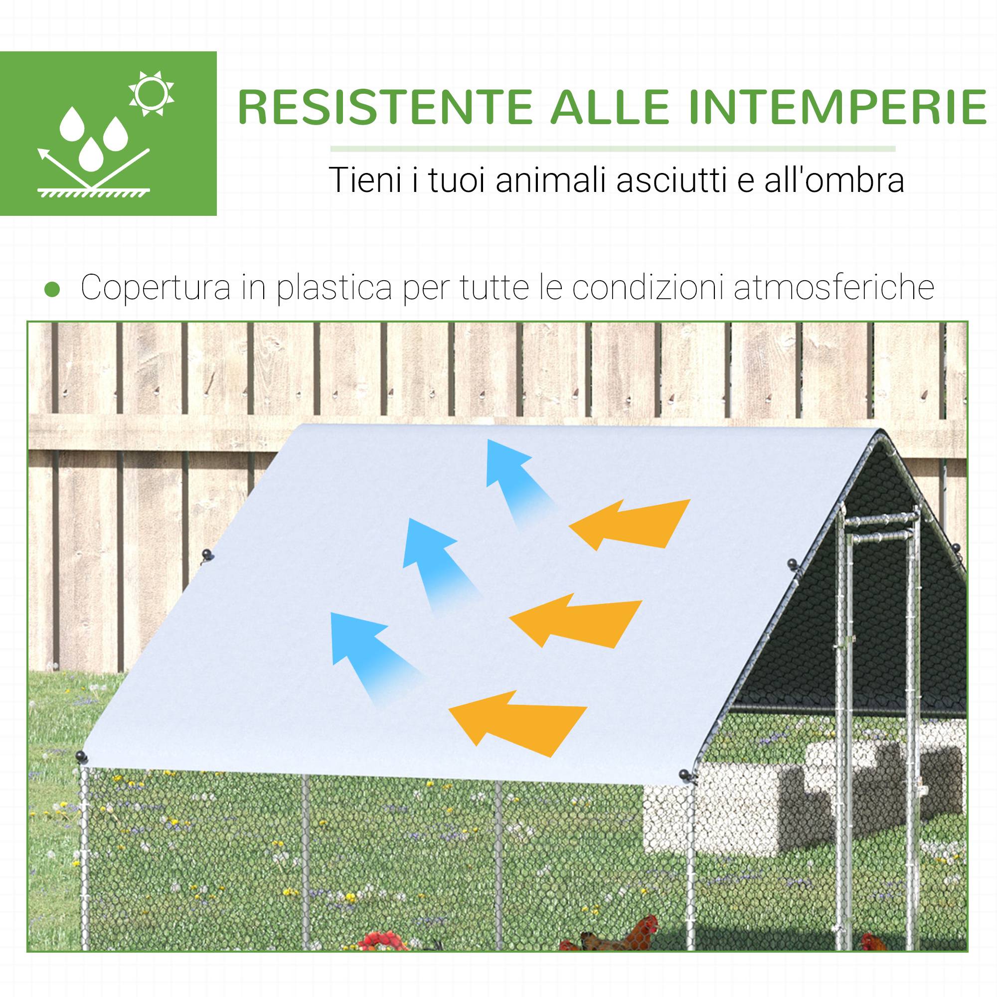 Poulailler de jardin avec structure galvanisée, bâche imperméable et grillage hexagonal, 3 x 2 x 2 m, argent - Image 6