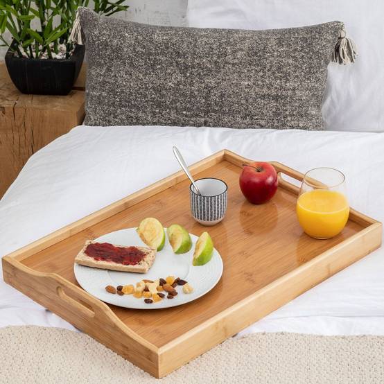 Plateau Décoratif Carré En Acacia 23 X 23 Cm - Élégant Plateau De Service En Bois Naturel Polyvalent