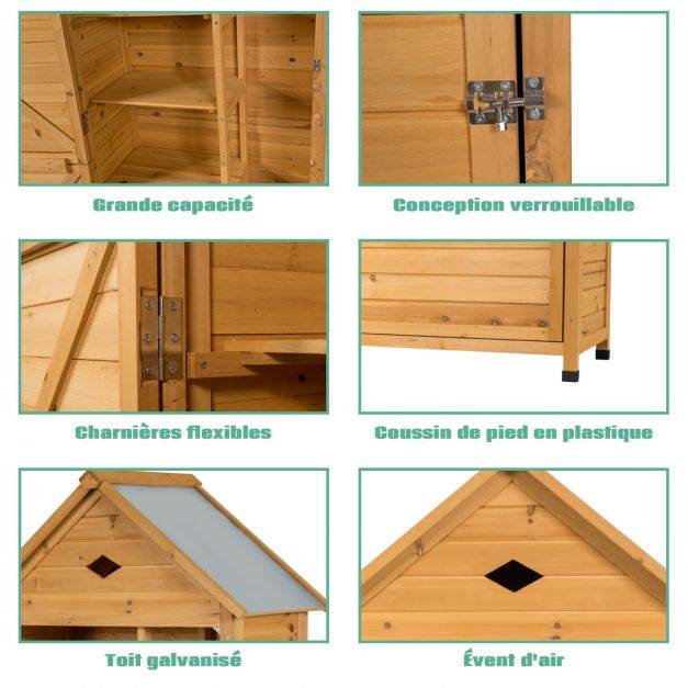 Helloshop26 - Abri de jardin extérieur à 5 etagères cabane verrouillable en bois de sapin toit en tôle galvanisée - Imagen 6