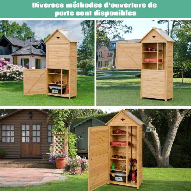 Helloshop26 - Abri de jardin extérieur à 5 etagères cabane verrouillable en bois de sapin toit en tôle galvanisée - Imagen 3