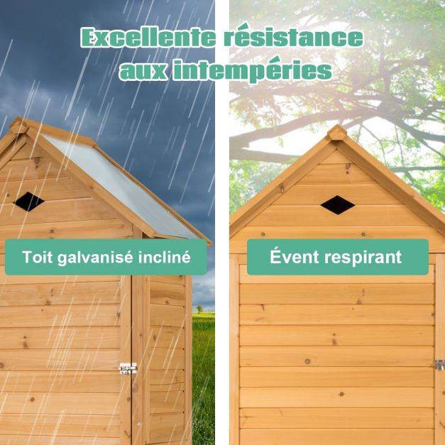 Helloshop26 - Abri de jardin extérieur à 5 etagères cabane verrouillable en bois de sapin toit en tôle galvanisée - Imagen 5
