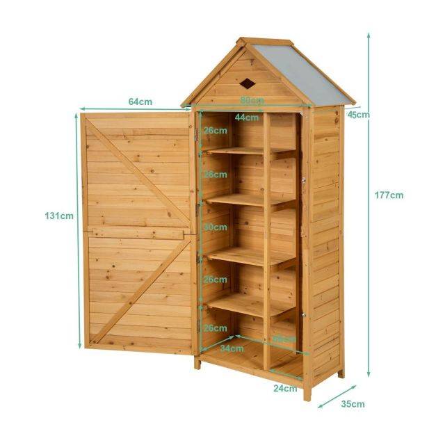 Helloshop26 - Abri de jardin extérieur à 5 etagères cabane verrouillable en bois de sapin toit en tôle galvanisée - Imagen 7