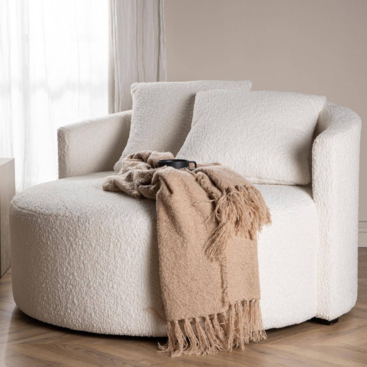 Paris Prix - Fauteuil Rond Tissu Bouclette "Kelso" 120cm Blanc - Image 8