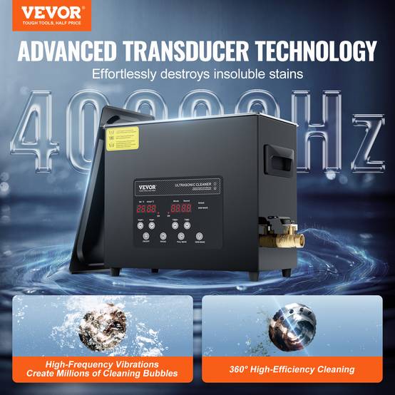 VEVOR Nettoyeur ultrasons numérique 6L, 180W, mode doux et dégazage, chauffage/minuterie, pour prothèses, bijoux, outils. - Image 2