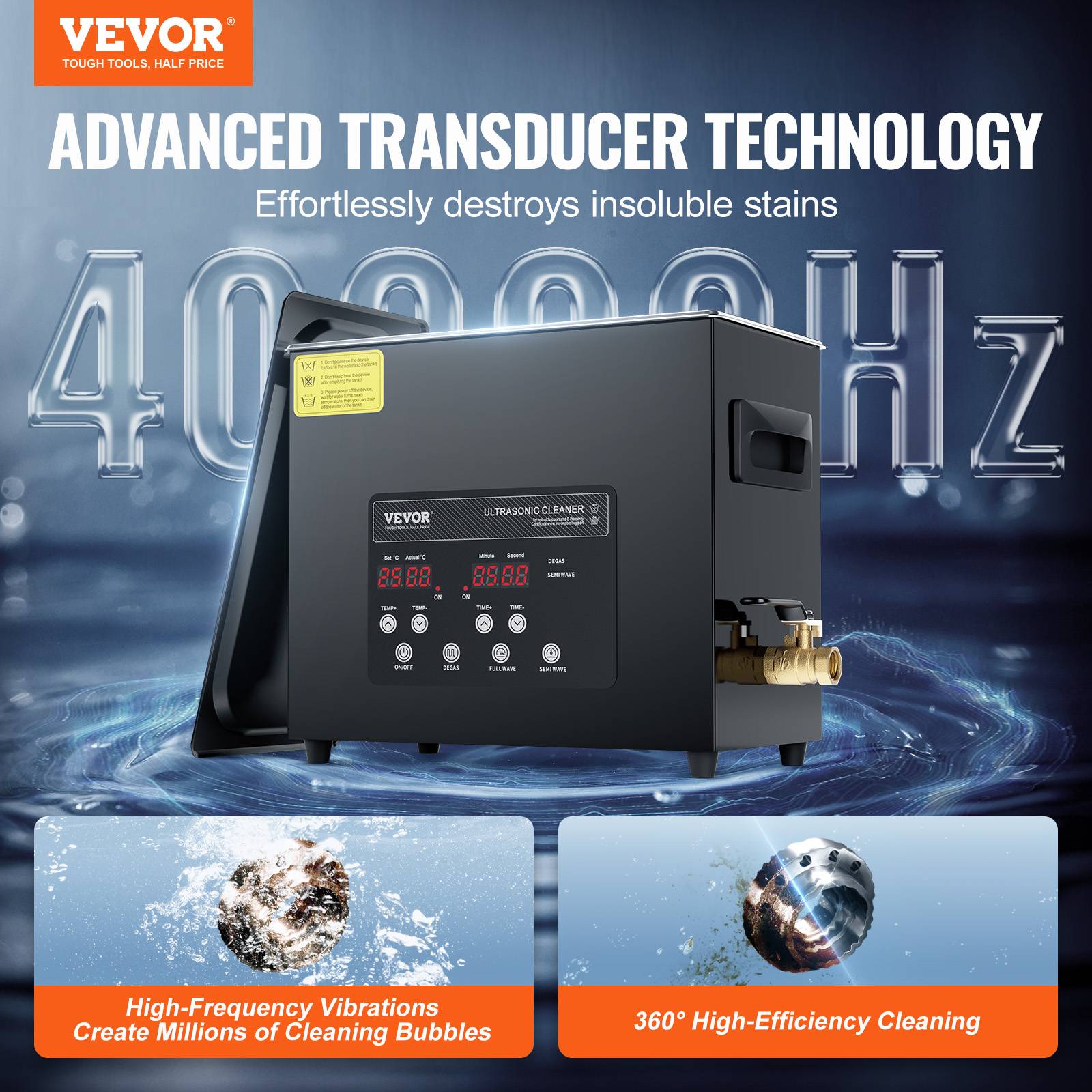 VEVOR Nettoyeur ultrasons numérique 6L, 180W, mode doux et dégazage, chauffage/minuterie, pour prothèses, bijoux, outils. - Image 2