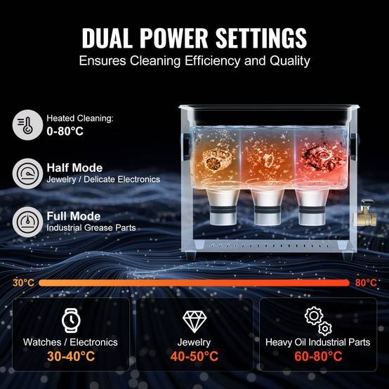 VEVOR Nettoyeur ultrasons numérique 6L, 180W, mode doux et dégazage, chauffage/minuterie, pour prothèses, bijoux, outils. - Image 4