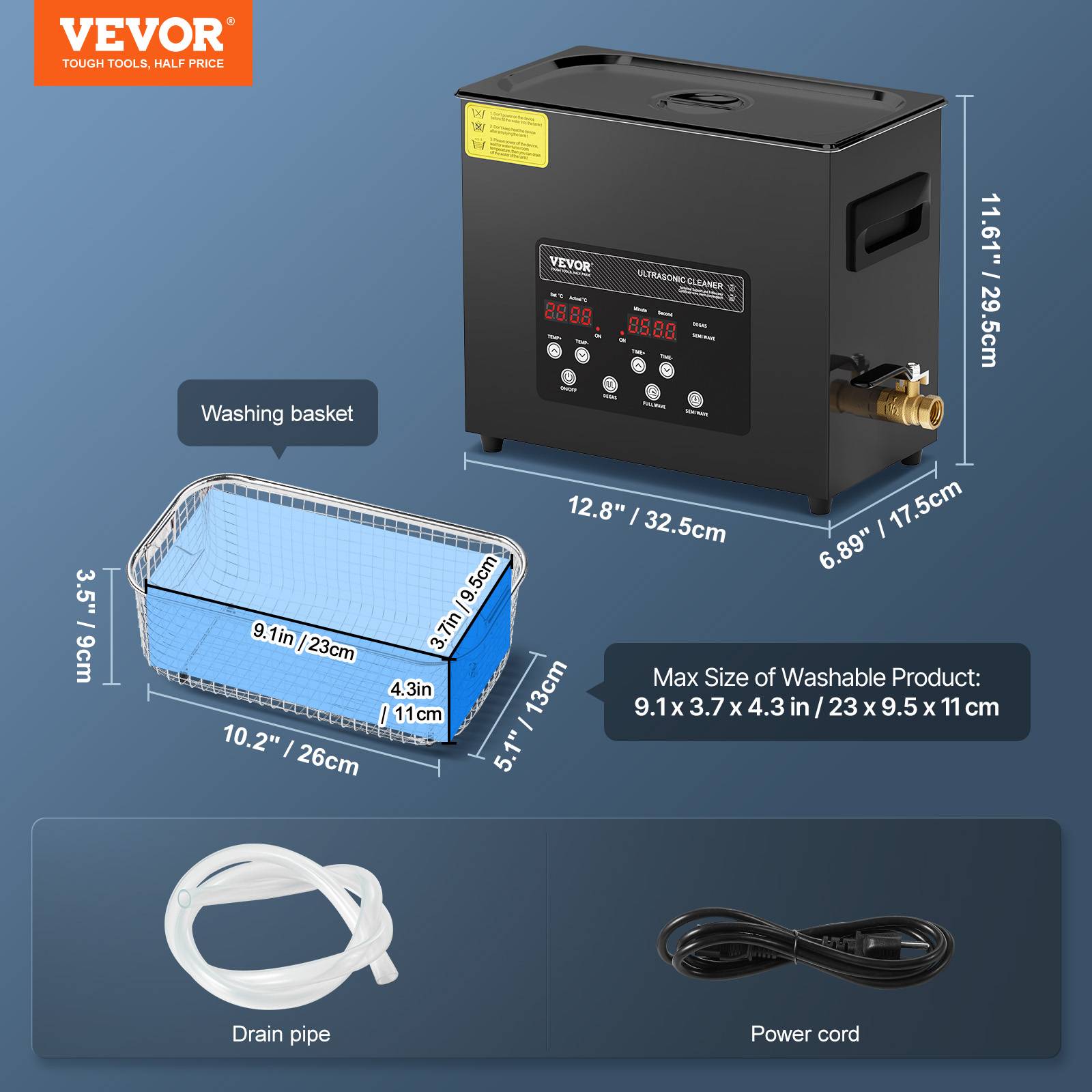 VEVOR Nettoyeur ultrasons numérique 6L, 180W, mode doux et dégazage, chauffage/minuterie, pour prothèses, bijoux, outils. - Image 7