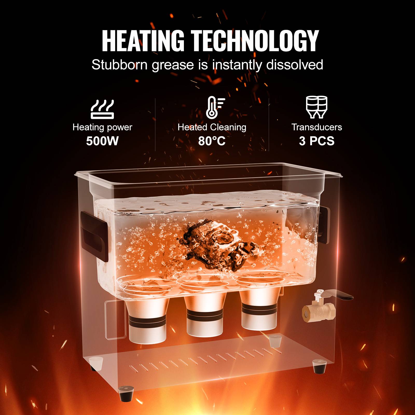 VEVOR Nettoyeur ultrasons numérique 6L, 180W, mode doux et dégazage, chauffage/minuterie, pour prothèses, bijoux, outils. - Image 3