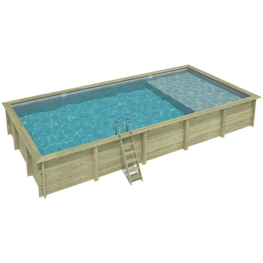 Altanka - Piscine hors sol en bois AQUA 10.2 x 5.2 - H.1.45 m avec plage, gris clair, fixations à visser - BAS7310OSPL2+PLA310 - ALTANKA - Image 2