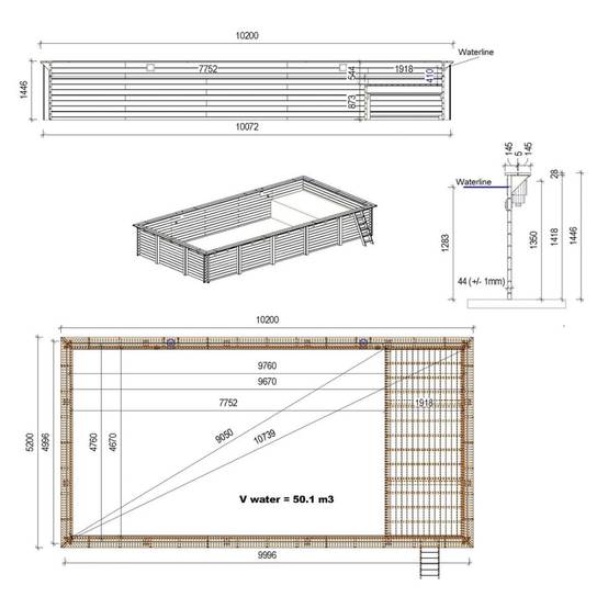 Altanka - Piscine hors sol en bois AQUA 10.2 x 5.2 - H.1.45 m avec plage, gris clair, fixations à visser - BAS7310OSPL2+PLA310 - ALTANKA - Image 4