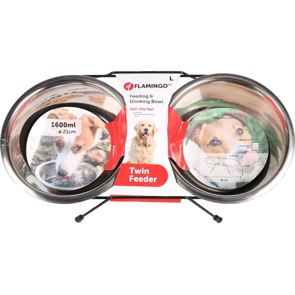 Ecuelle duo ø 21 cm, 1600 ml avec support Arjun, L, pour chien - Imagen 5