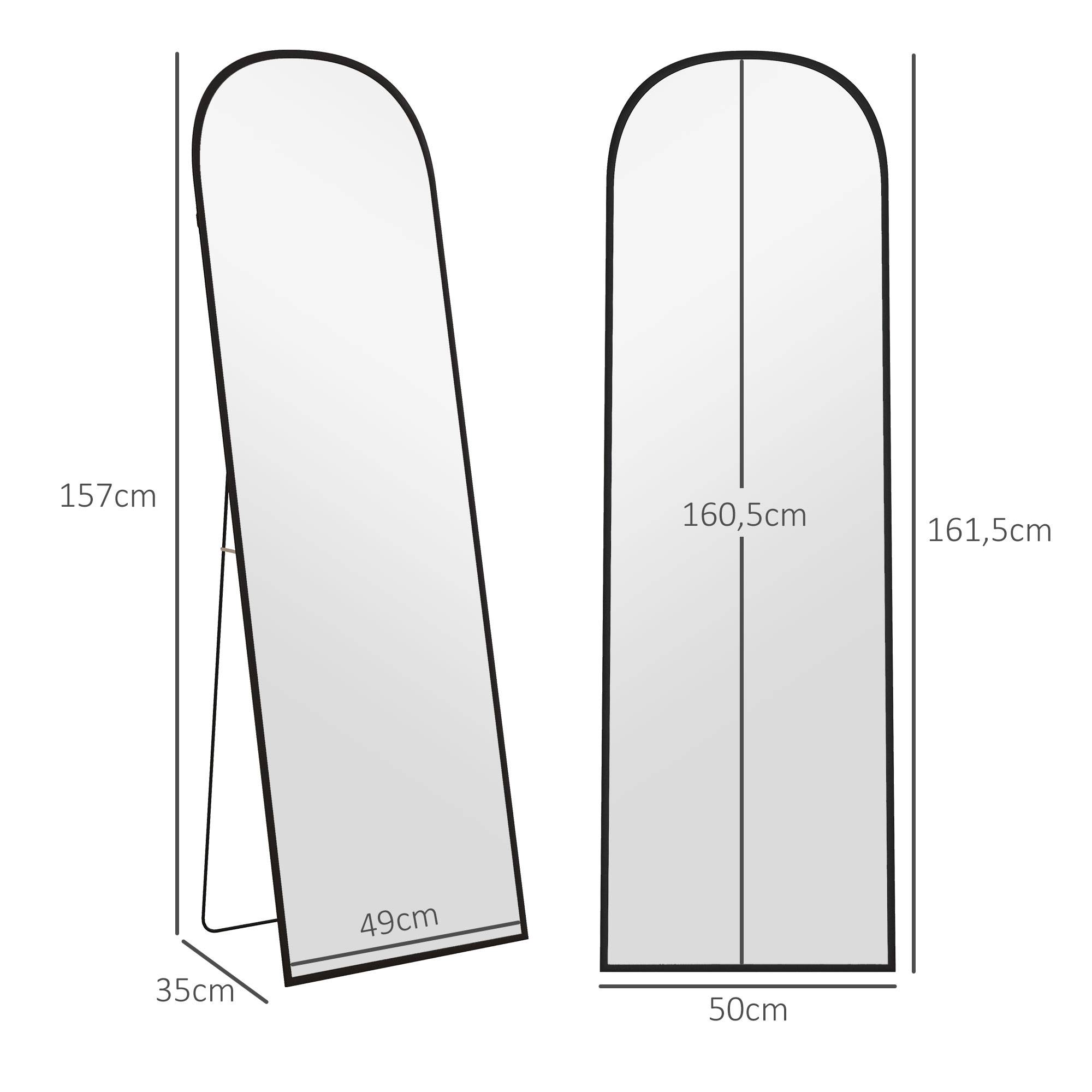 Sans Marque - Miroir sur pied rectangulaire, cadre en aluminium avec support pour l'entrée d'un dressing, 50 x 161,5 cm, noir - Image 5