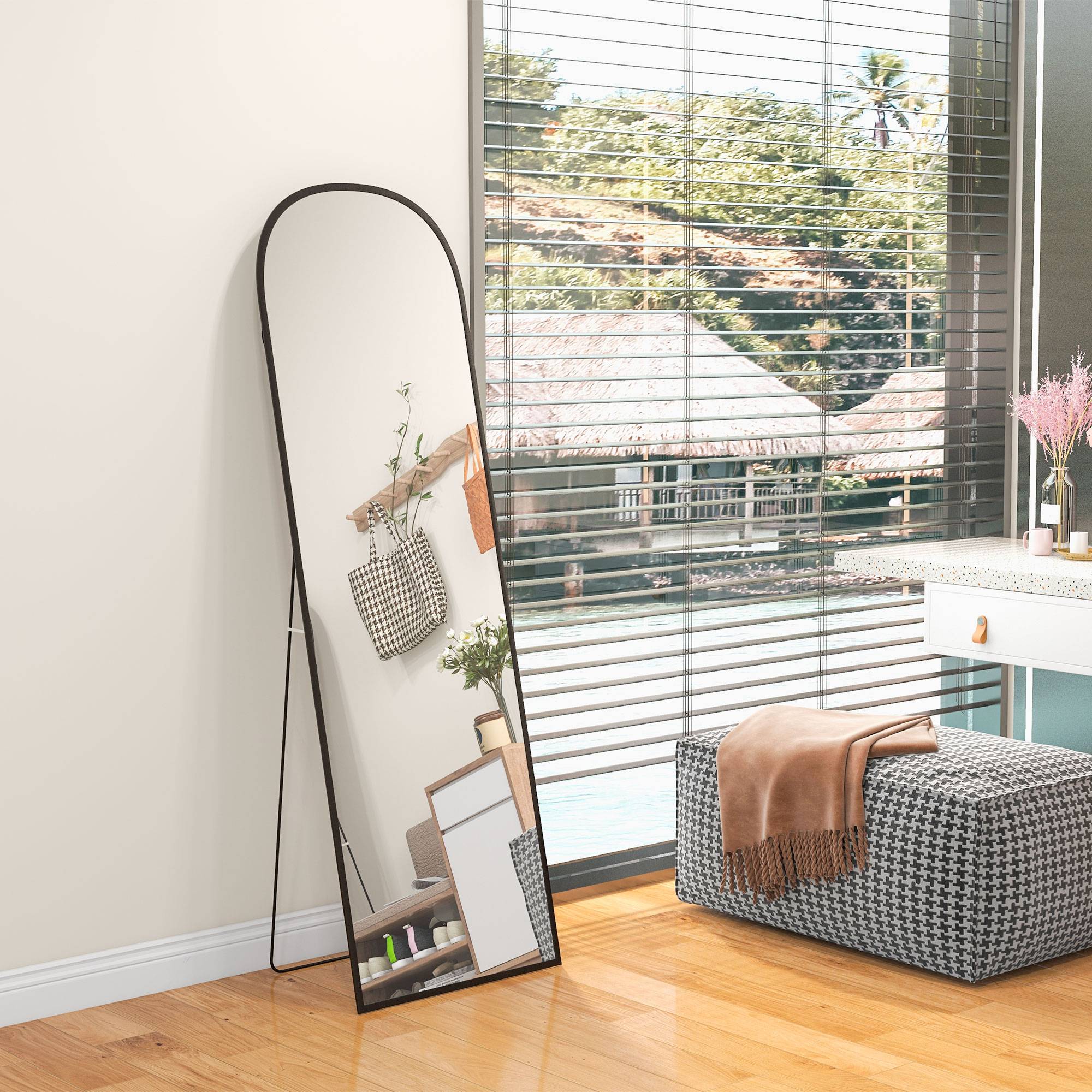 Sans Marque - Miroir sur pied rectangulaire, cadre en aluminium avec support pour l'entrée d'un dressing, 50 x 161,5 cm, noir - Image 4