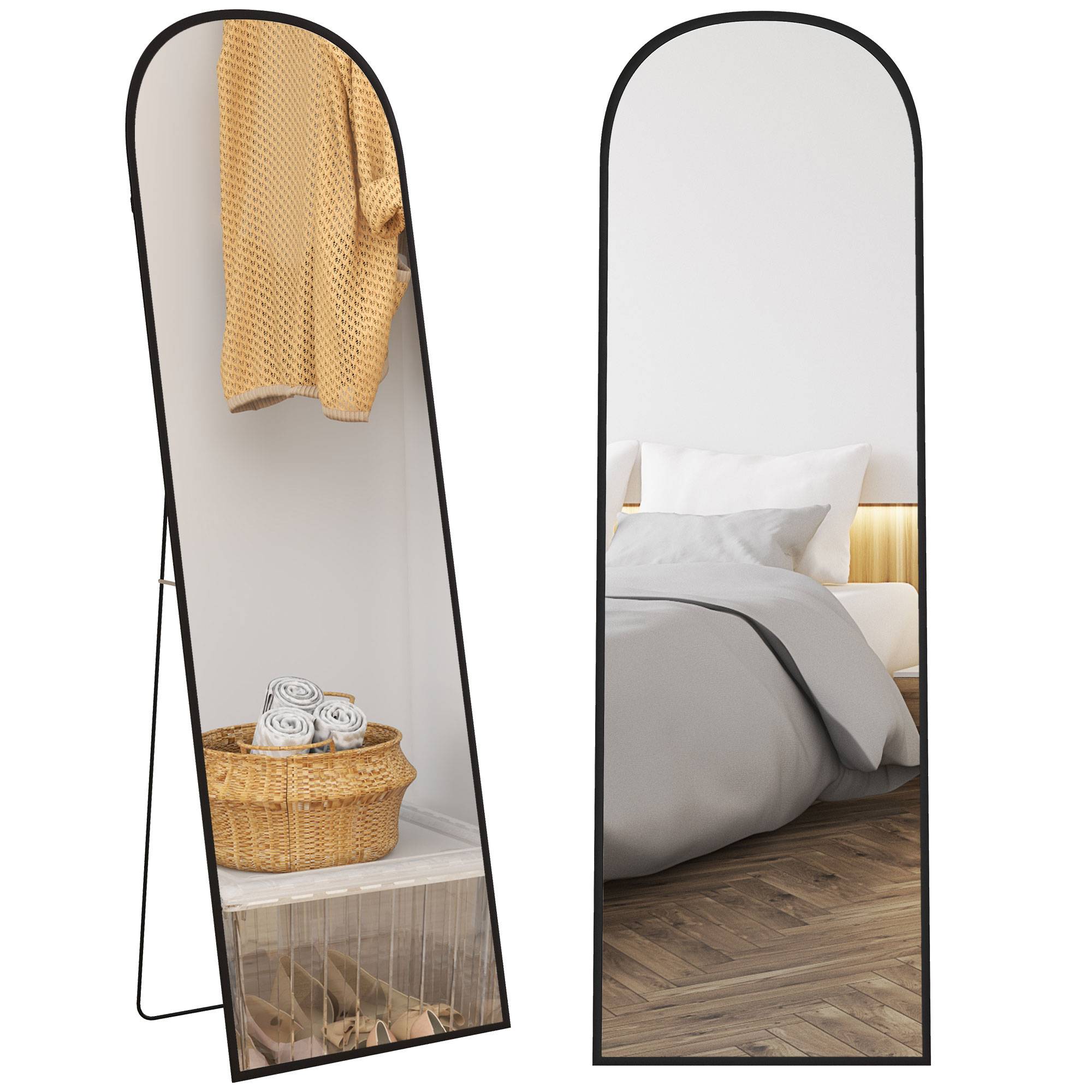 Sans Marque - Miroir sur pied rectangulaire, cadre en aluminium avec support pour l'entrée d'un dressing, 50 x 161,5 cm, noir - Image 1