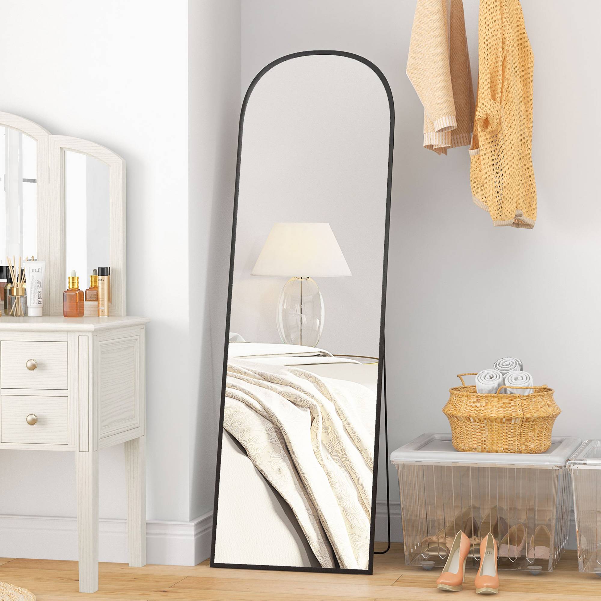 Sans Marque - Miroir sur pied rectangulaire, cadre en aluminium avec support pour l'entrée d'un dressing, 50 x 161,5 cm, noir - Image 3
