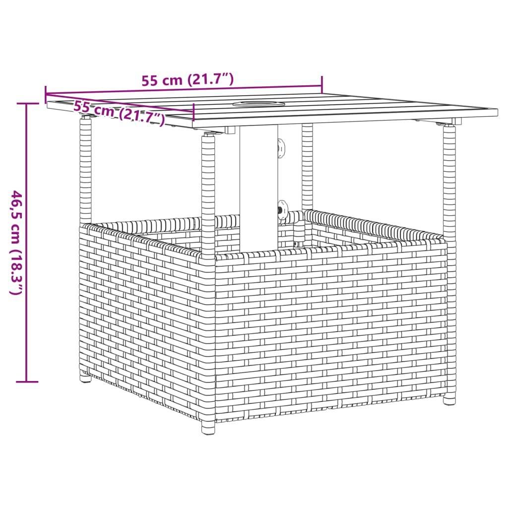 ComfortXL - Table Basse de Jardin Carrée 55cm Résine Tressée Noire et Bois d'Acacia avec Emplacement Parasol – ComfortXL Outdoor Living - Image 9