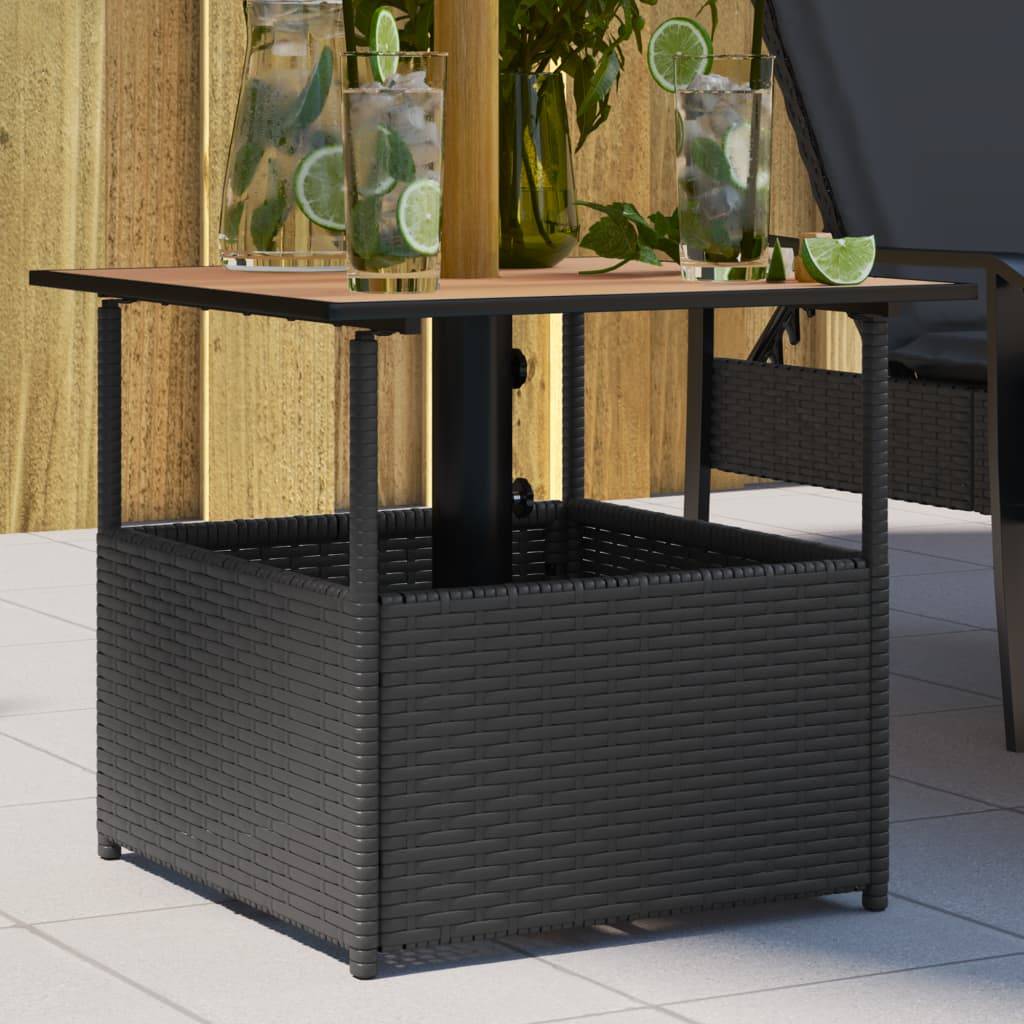 ComfortXL - Table Basse de Jardin Carrée 55cm Résine Tressée Noire et Bois d'Acacia avec Emplacement Parasol – ComfortXL Outdoor Living - Image 1