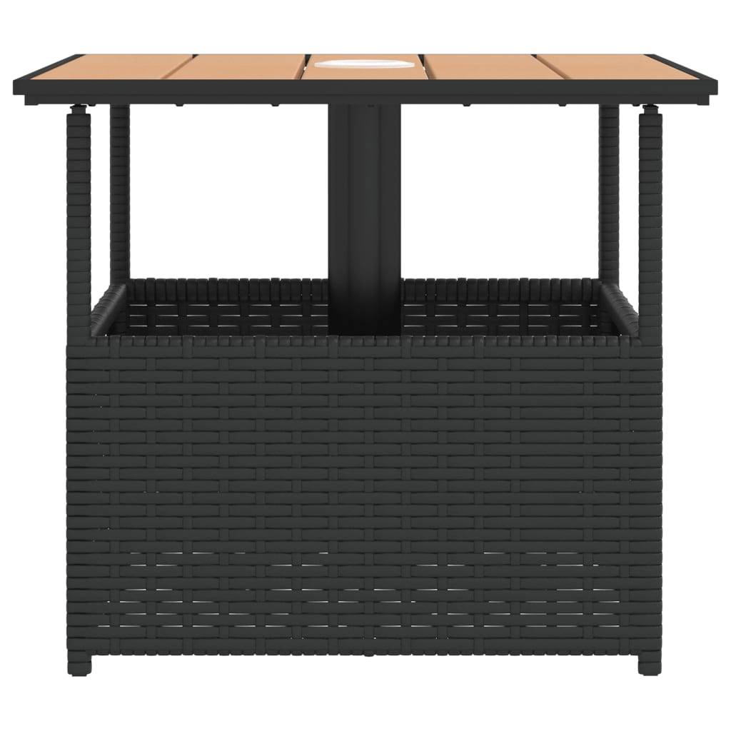 ComfortXL - Table Basse de Jardin Carrée 55cm Résine Tressée Noire et Bois d'Acacia avec Emplacement Parasol – ComfortXL Outdoor Living - Image 6