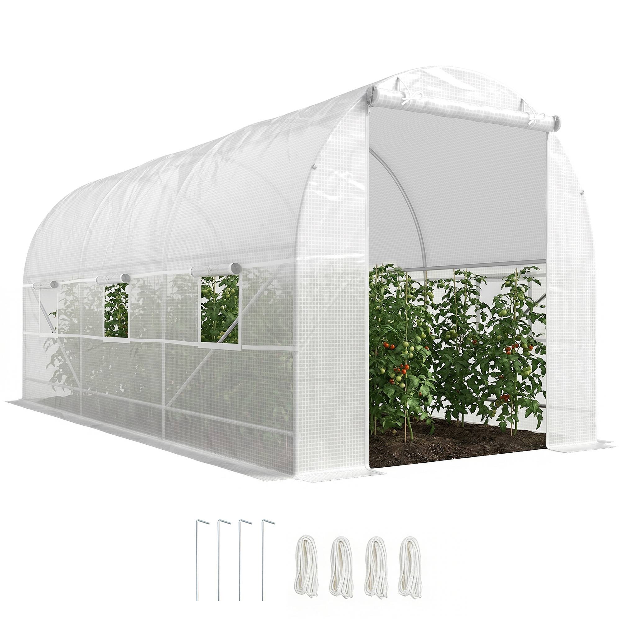 Sans Marque - Serre tunnel de jardin 9m², serre de jardin tunnel avec porte et 6 fenêtres, bâche PE 140 g/m² 445 x 200 x 200 cm blanc