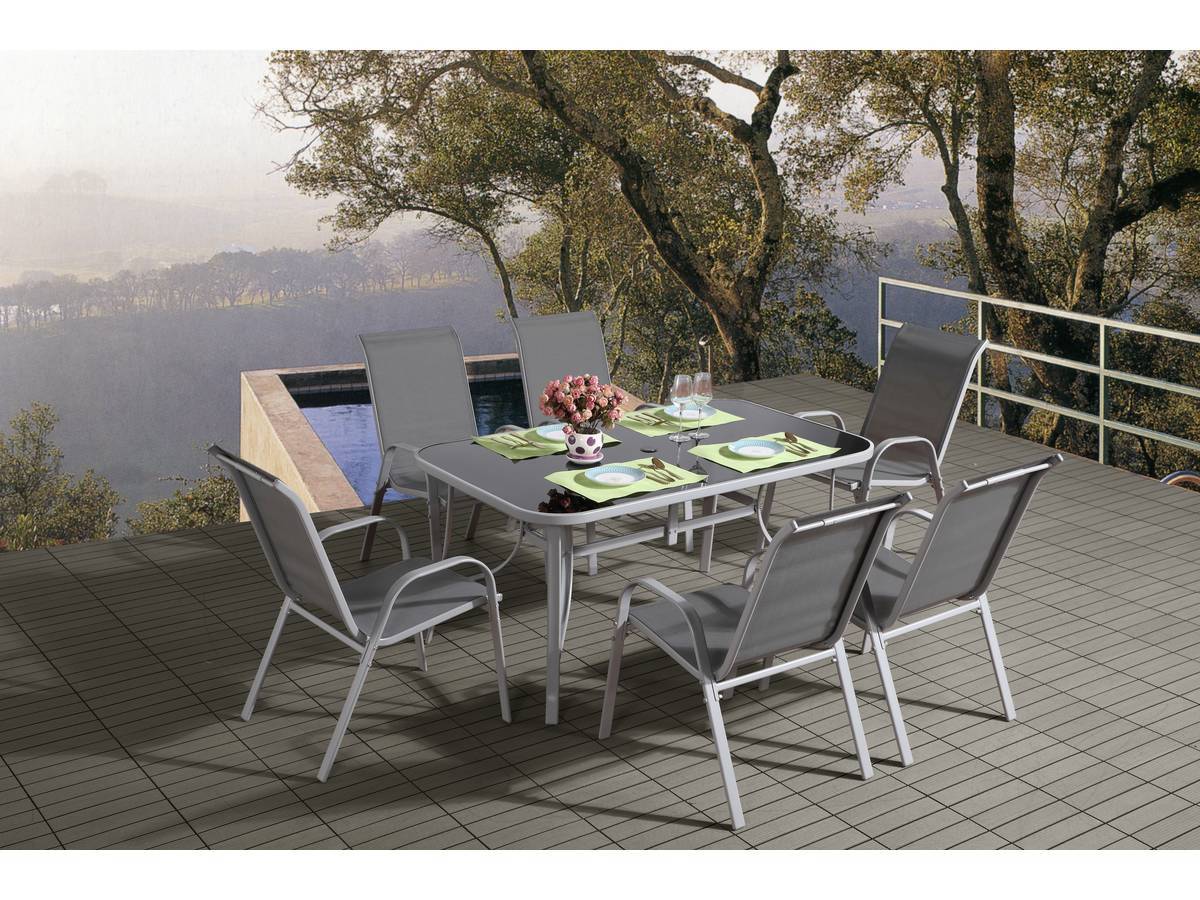 Habitat Et Jardin - Table Et Chaises De Jardin En Textilène "cordoba + Porto" 6 Personnes Gris Clair -habitat Et Jardin - Imagen 2