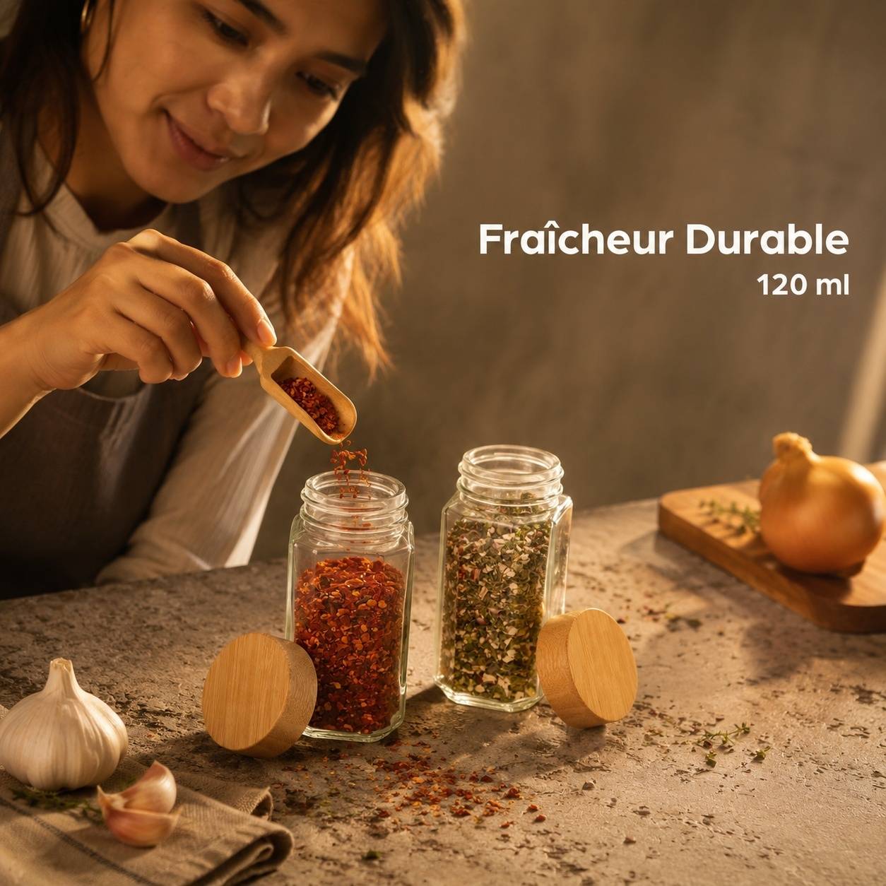 12 pots à épices 120 ml en verre, couvercles, étiquettes, pinceau et cuillère inclus - Image 2