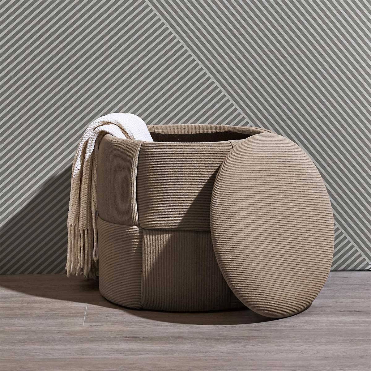 The Home Deco Factory - Pouf Coffre Tressé Côtelé "Jules" 38cm Taupe - Image 7