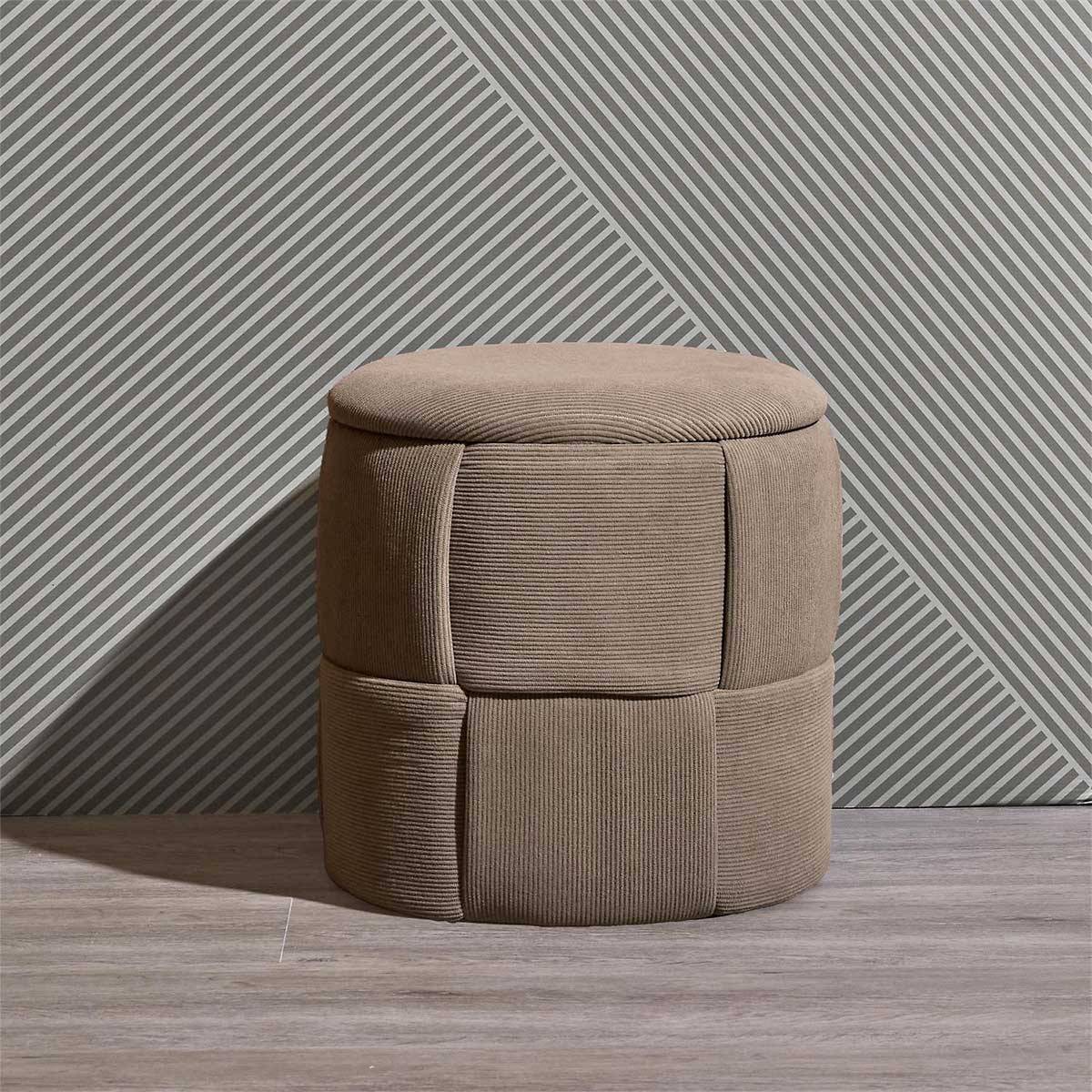 The Home Deco Factory - Pouf Coffre Tressé Côtelé "Jules" 38cm Taupe - Image 6