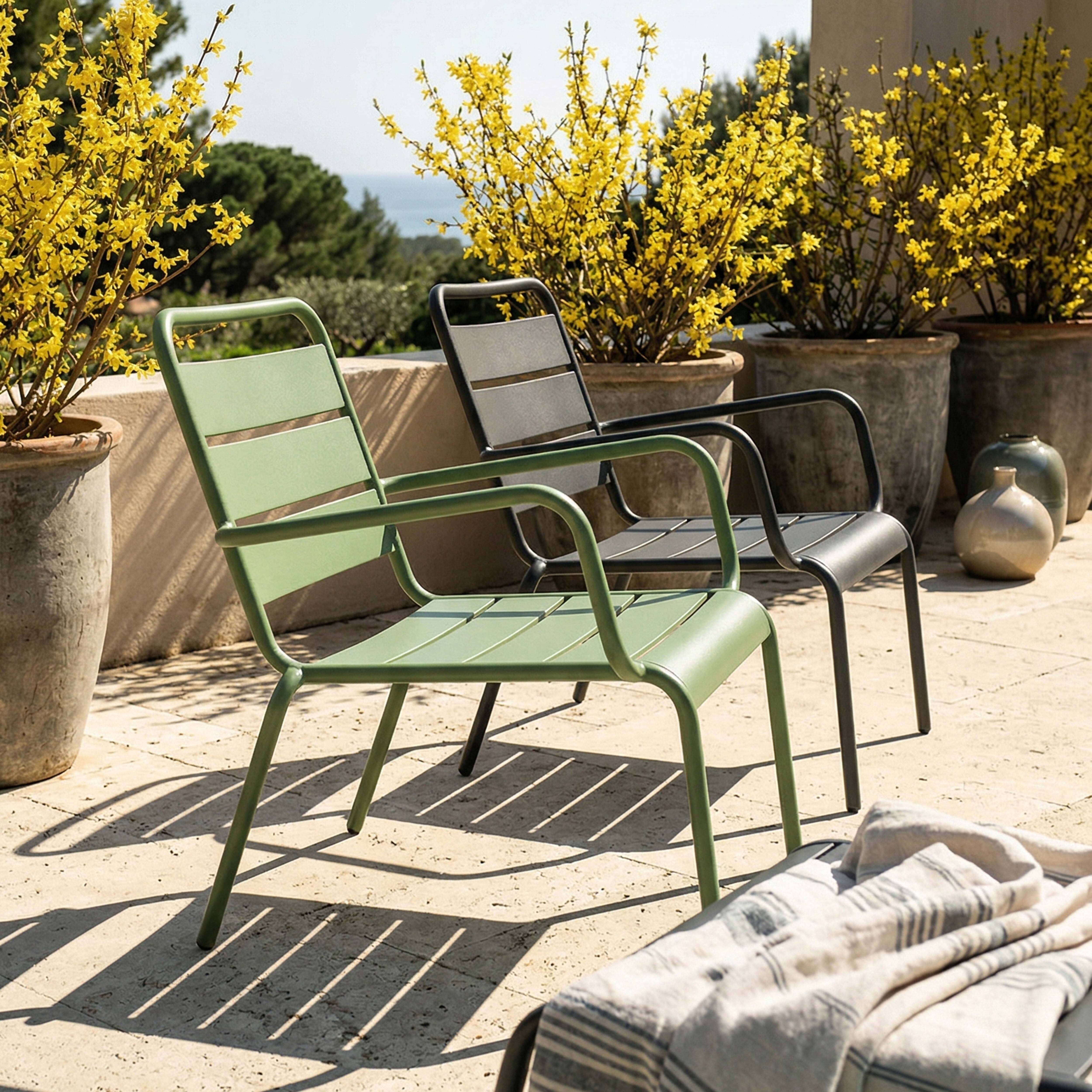 Oviala - Lot 2 fauteuils relax avec repose-pieds métal gris et vert cactus Palavas - Oviala - Imagen 3