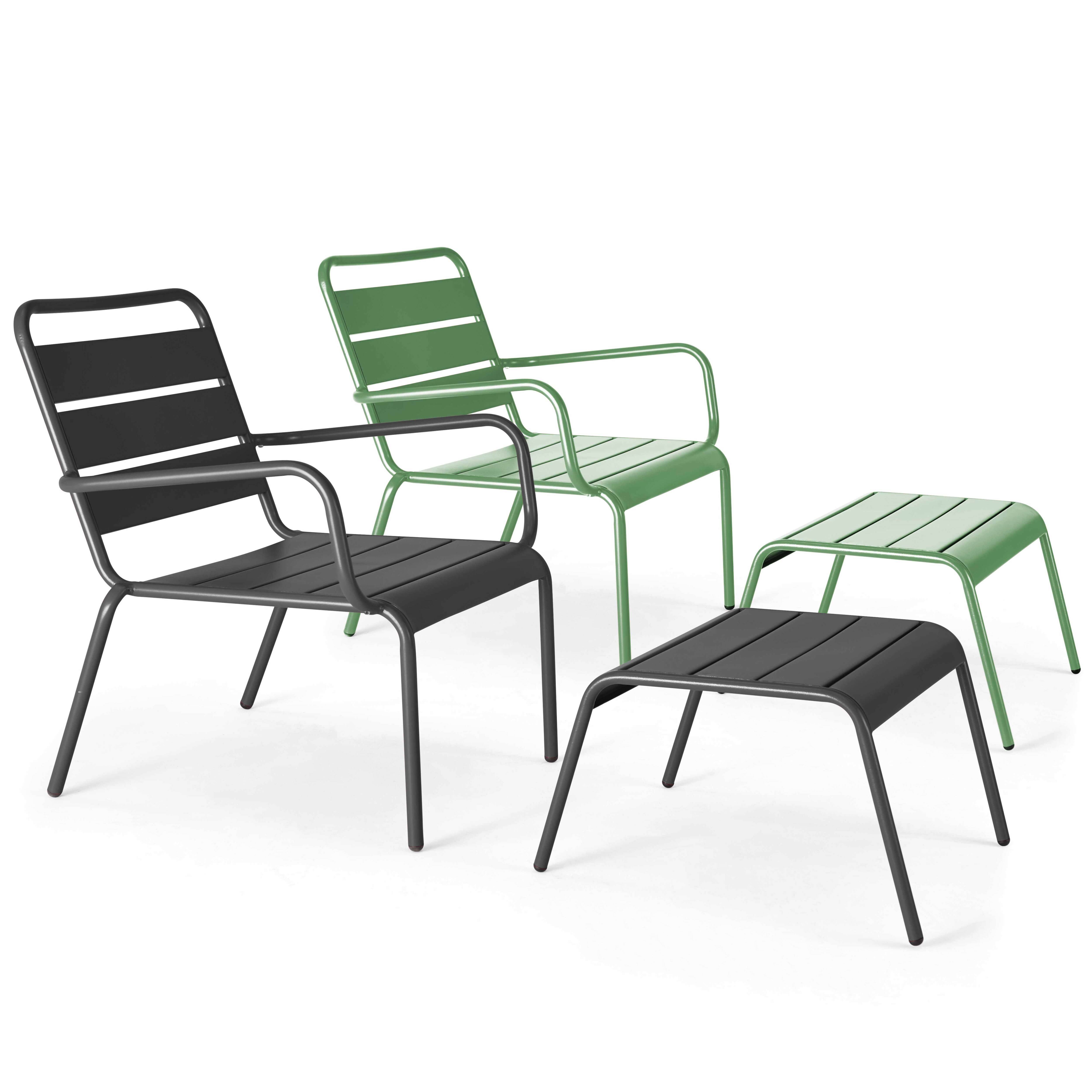 Oviala - Lot 2 fauteuils relax avec repose-pieds métal gris et vert cactus Palavas - Oviala - Imagen 1