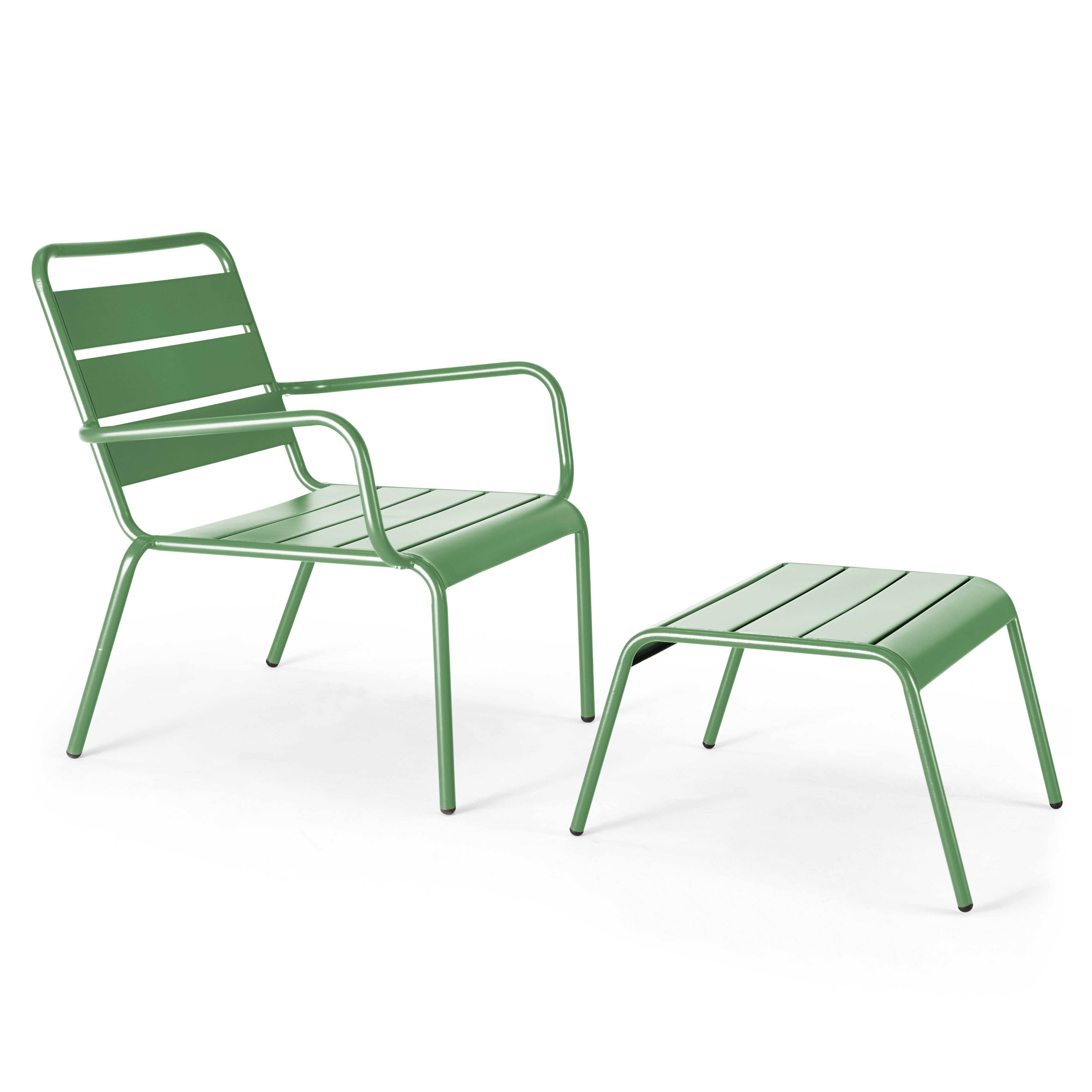 Oviala - Lot 2 fauteuils relax avec repose-pieds métal gris et vert cactus Palavas - Oviala - Imagen 5
