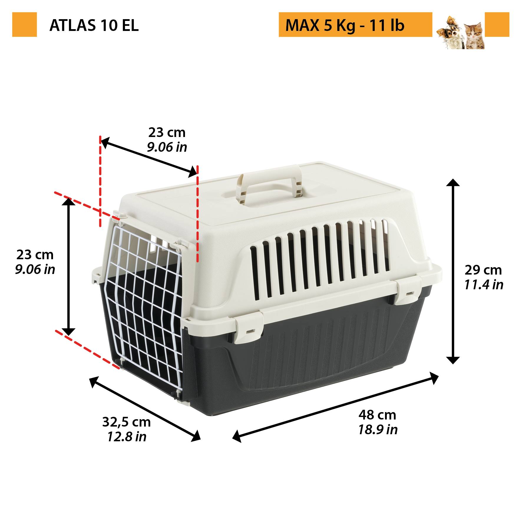 Ferplast - Ferplast Caisse de Transport Chat, Cage de Transport pour Chiens Petits et Chats jusqu'à 5 Kg, Porte en Fer Plastifié, Fentes d'Aération, 32,5 x 48 x - Imagen 2