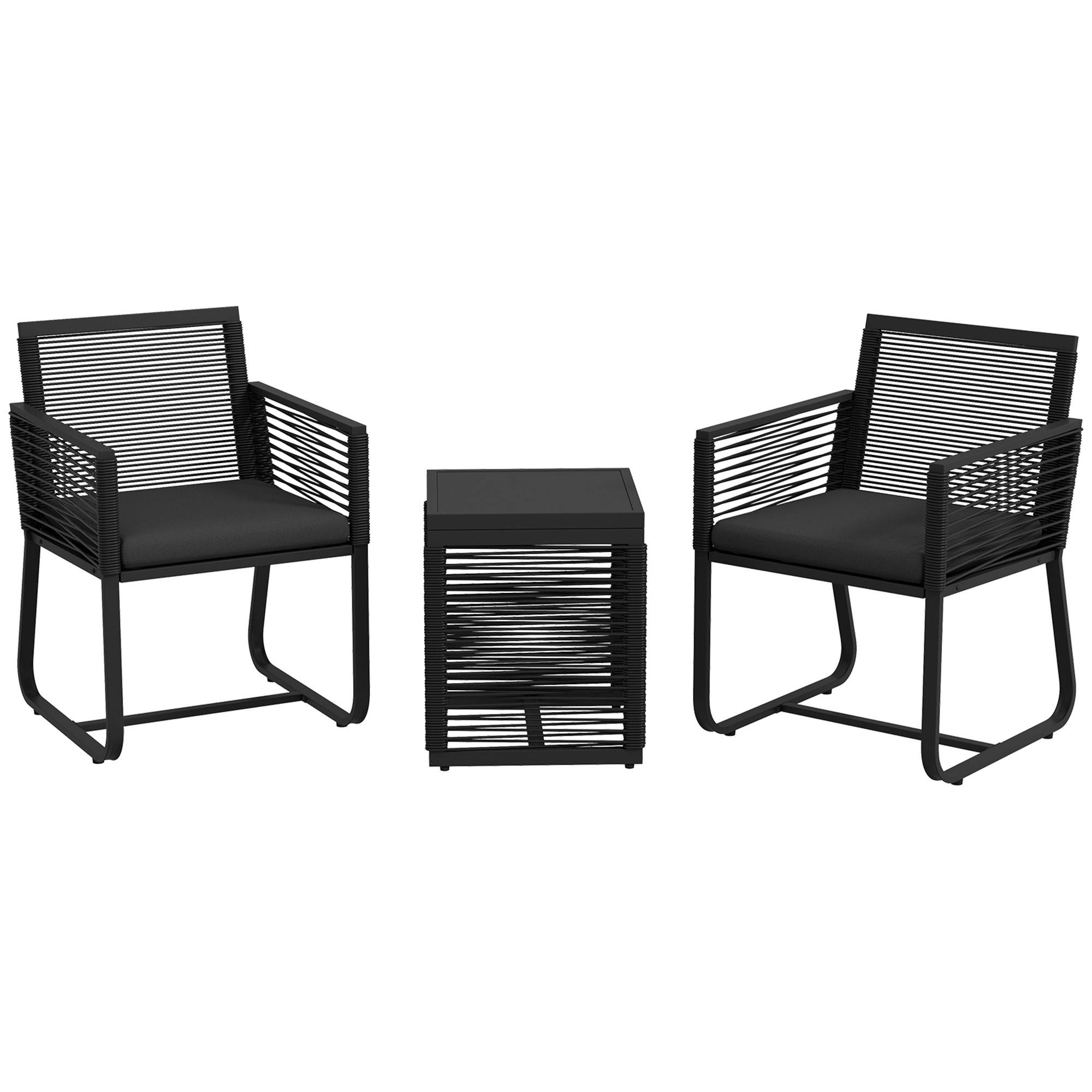 ComfortXL - Salon de balcon 3 pièces résine tressée noir gris chaises table verre trempé pour terrasse petit espace - Image 10