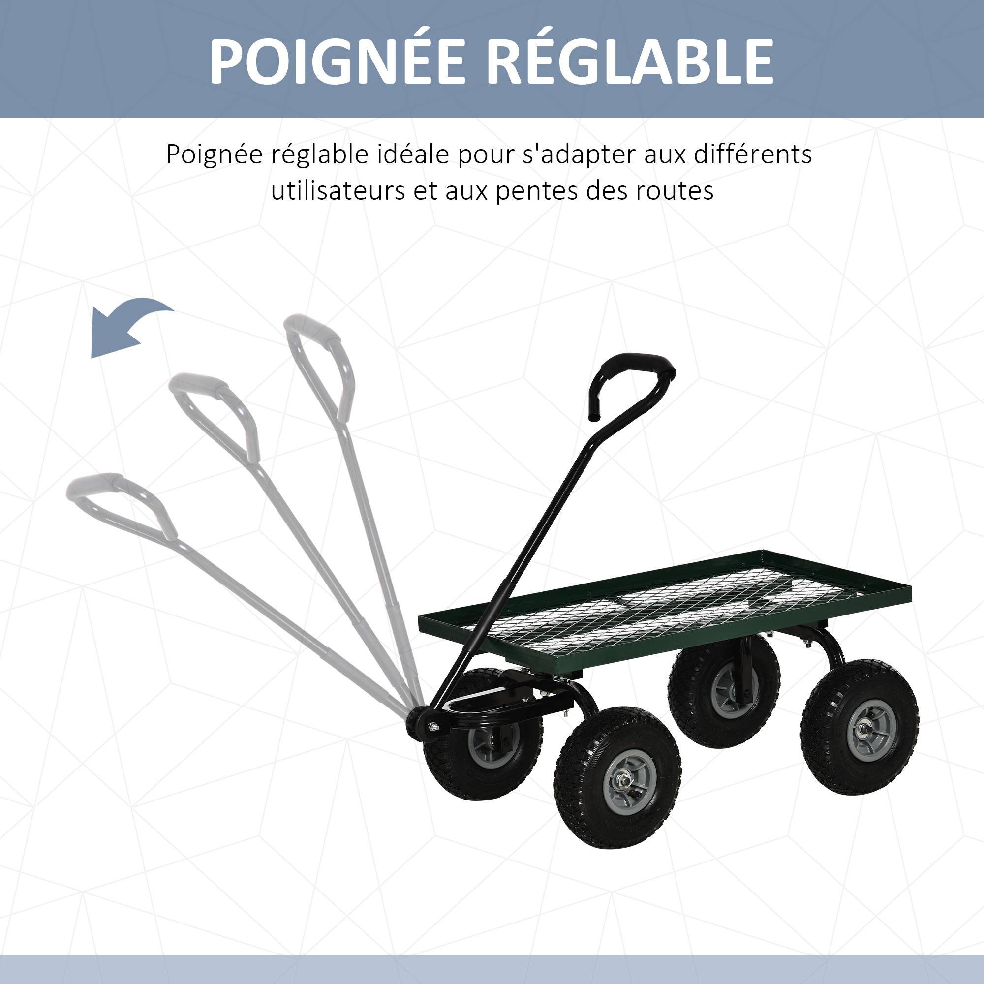 Chariot de jardin acier vert 94 x 48.5 x 100 cm - PANGIVO - Image 6