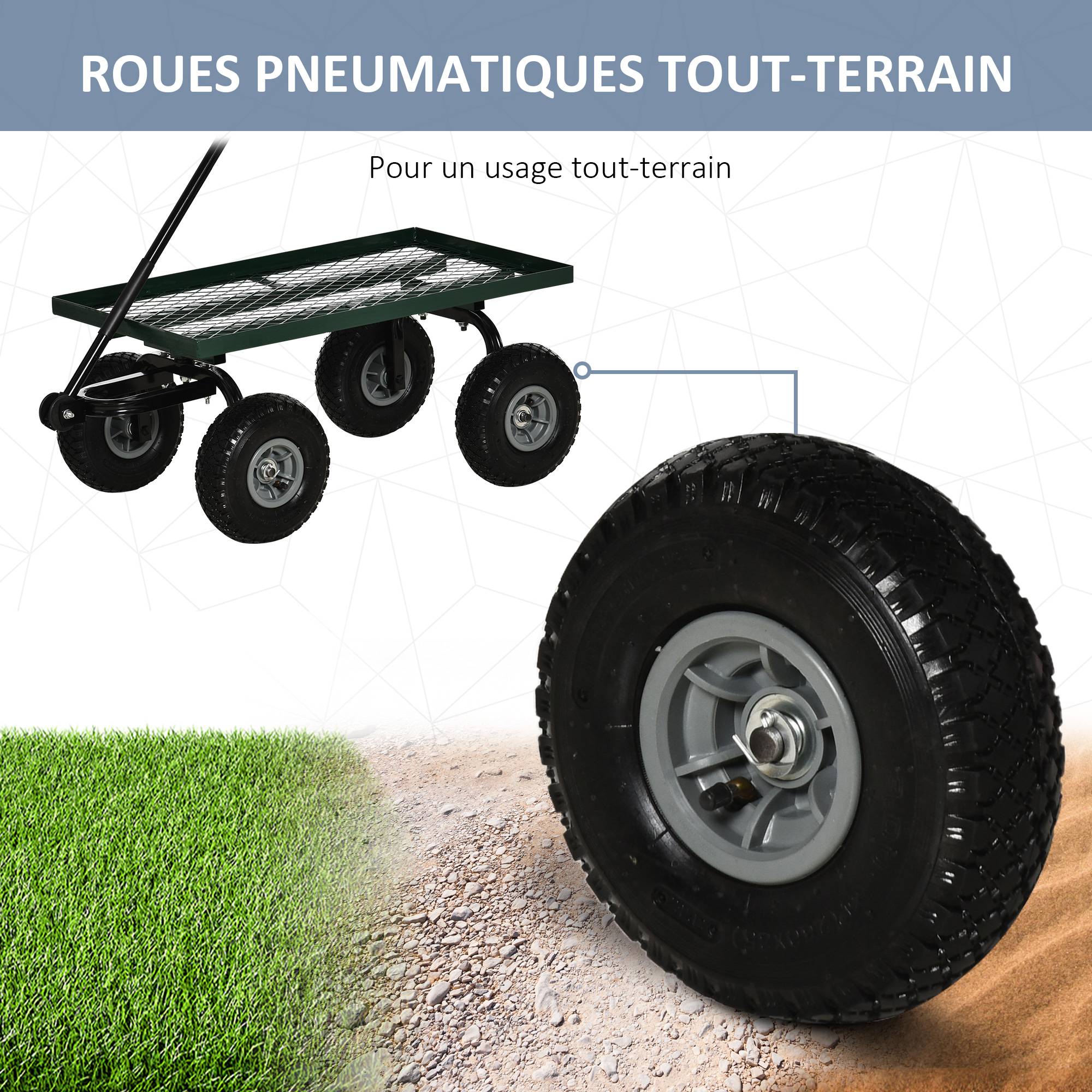 Chariot de jardin acier vert 94 x 48.5 x 100 cm - PANGIVO - Image 7