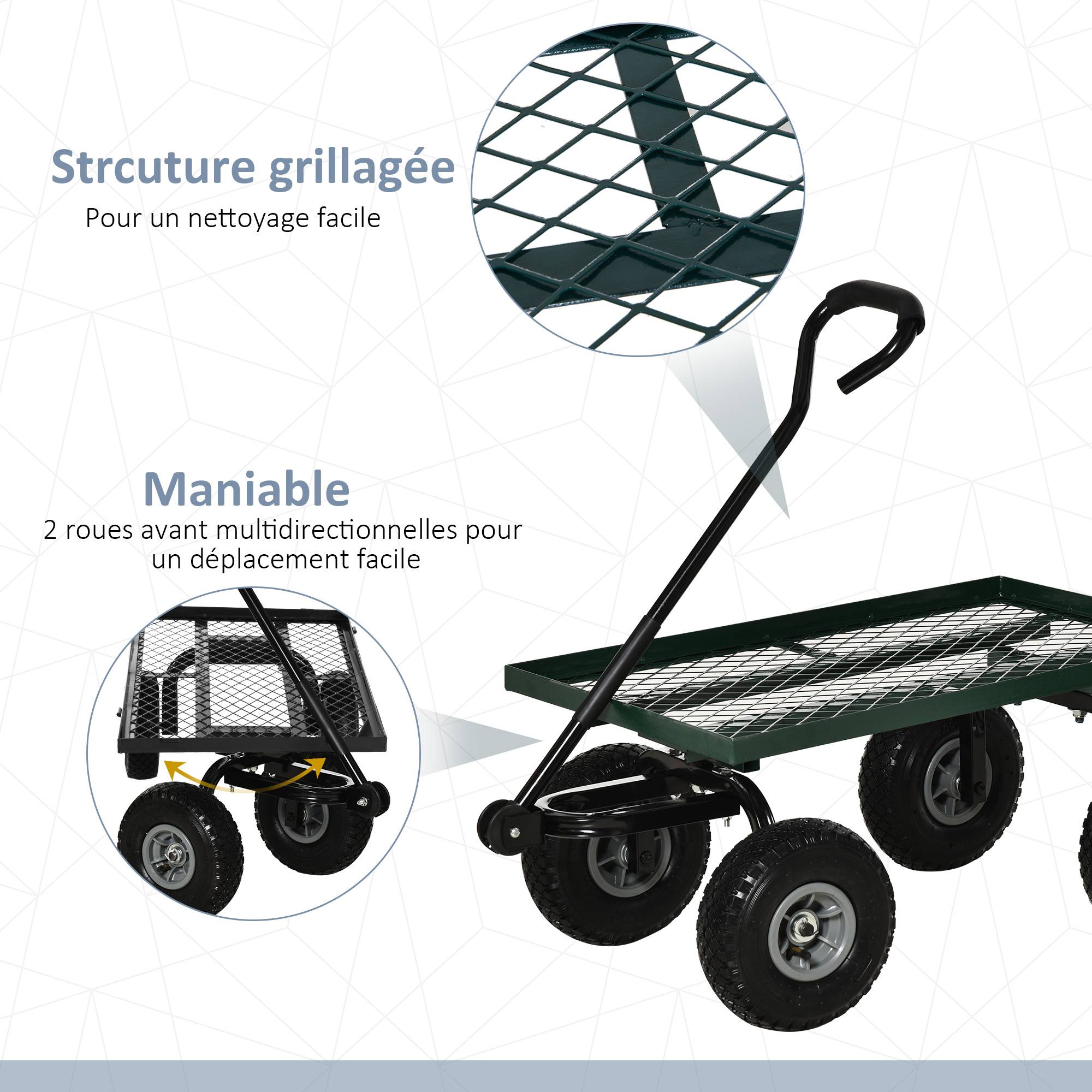 Chariot de jardin acier vert 94 x 48.5 x 100 cm - PANGIVO - Image 8