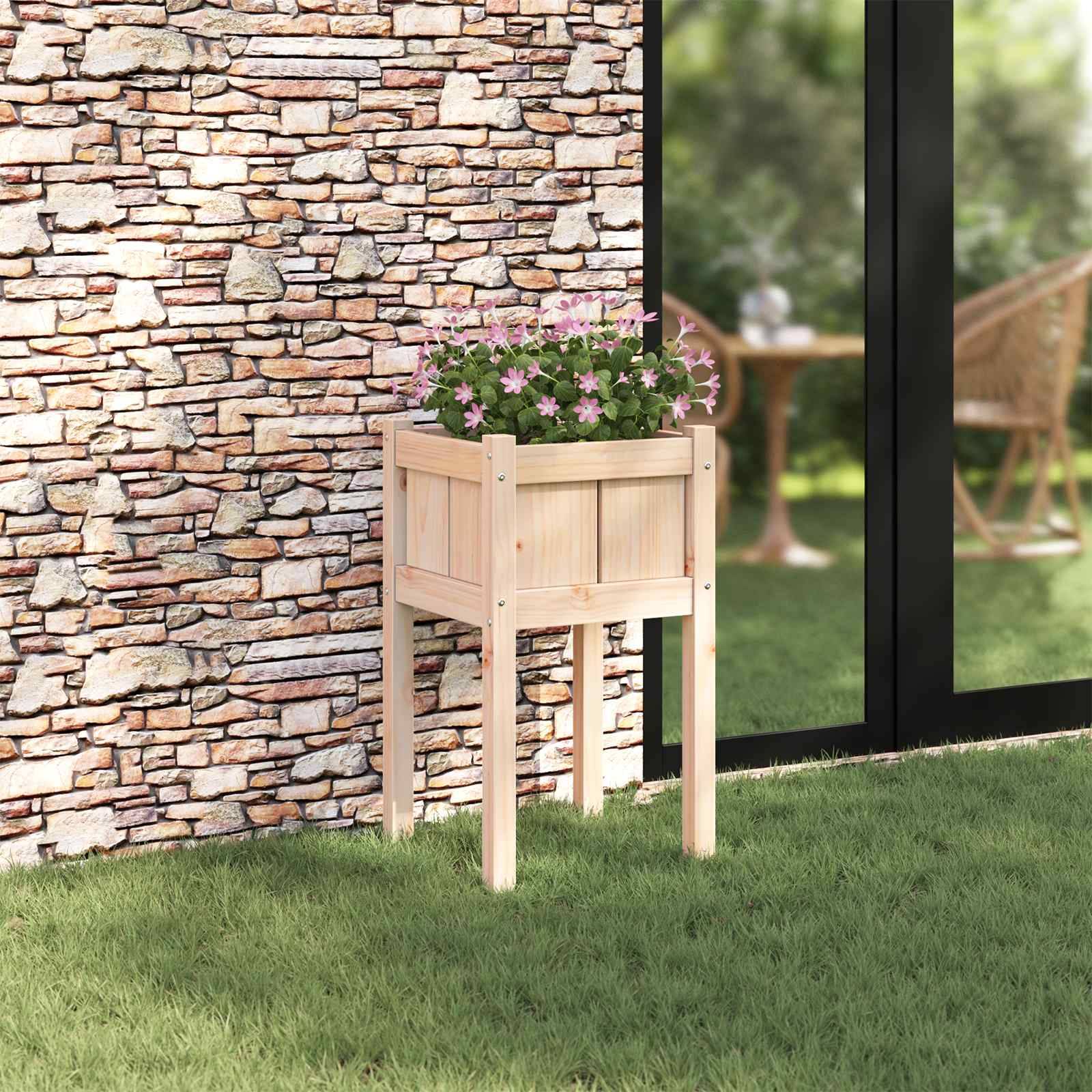 Cache-pot | Bac à fleurs de jardin Nature 40 x 40 x 70 cm Bois de pin massif - Image 2