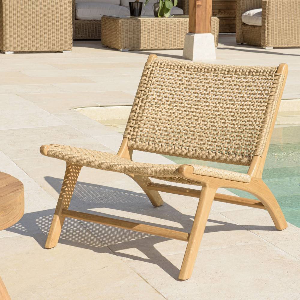 Macabane - VALERIA - Lot de 2 fauteuils de jardin en bois de teck rotin beige - Imagen 3