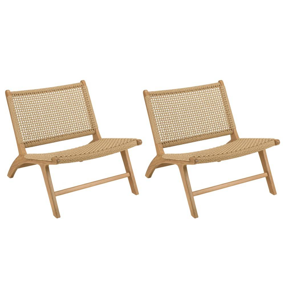 Macabane - VALERIA - Lot de 2 fauteuils de jardin en bois de teck rotin beige - Imagen 1