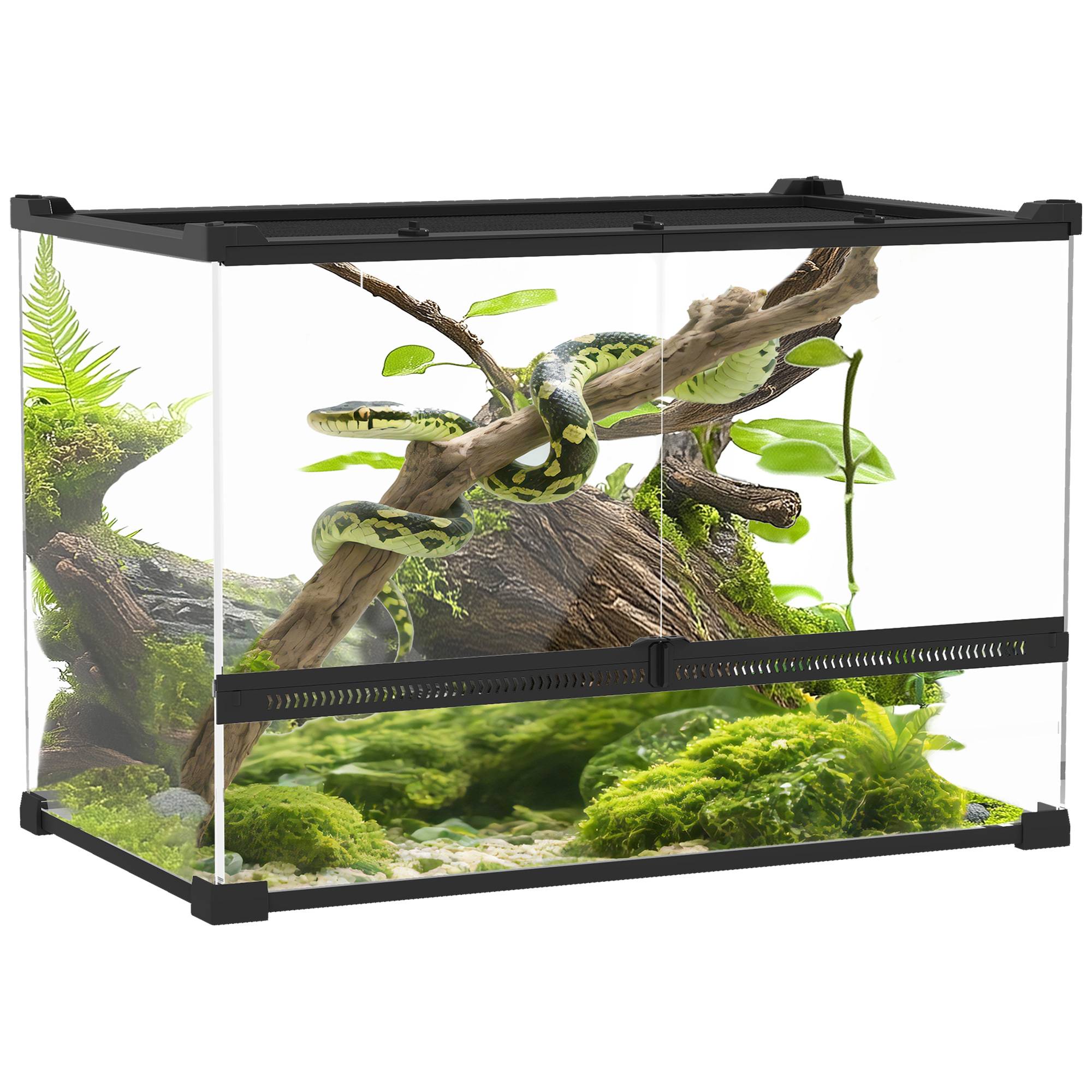 Boîte à reptiles, boîte d'élevage de reptiles, fermeture sécurisée par rotation, ventilation frontale, 50x30x35cm, noir - Image 1