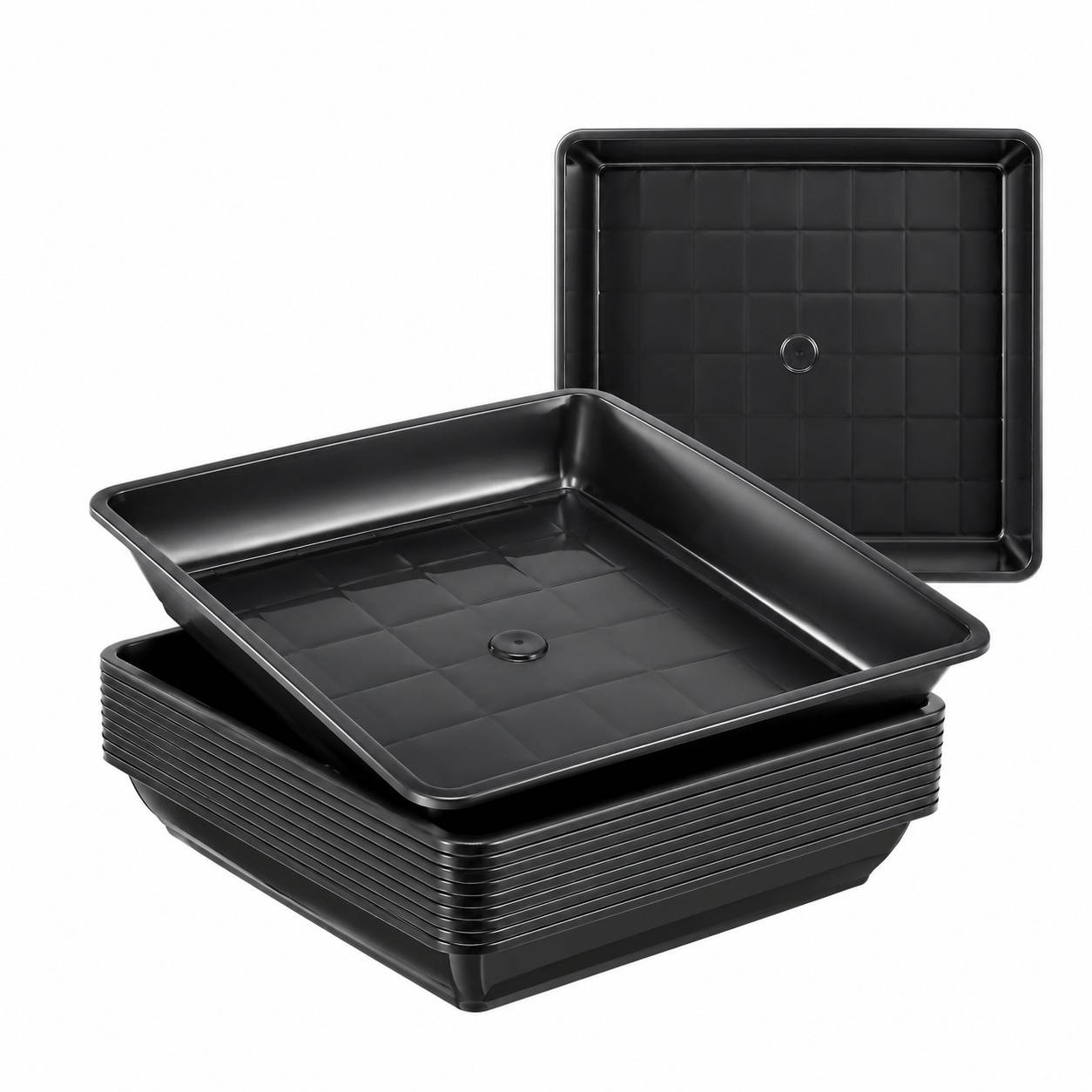 Lot de 10 Soucoupes Carrées Plastique pour Pots de Fleurs