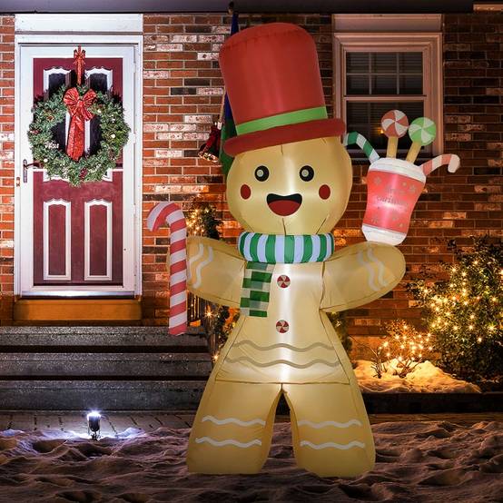 ComfortXL - Bonhomme en pain d'épice gonflable 2,35m avec éclairage LED pour décoration de Noël – ComfortXL Outdoor Living - Image 1