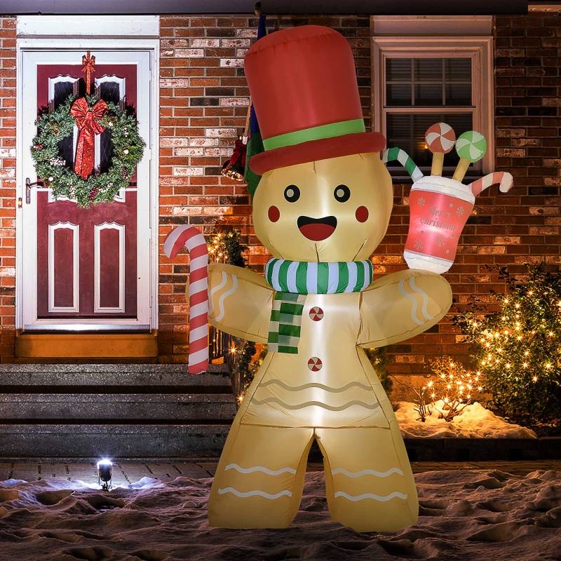 ComfortXL - Bonhomme en pain d'épice gonflable 2,35m avec éclairage LED pour décoration de Noël – ComfortXL Outdoor Living - Image 1