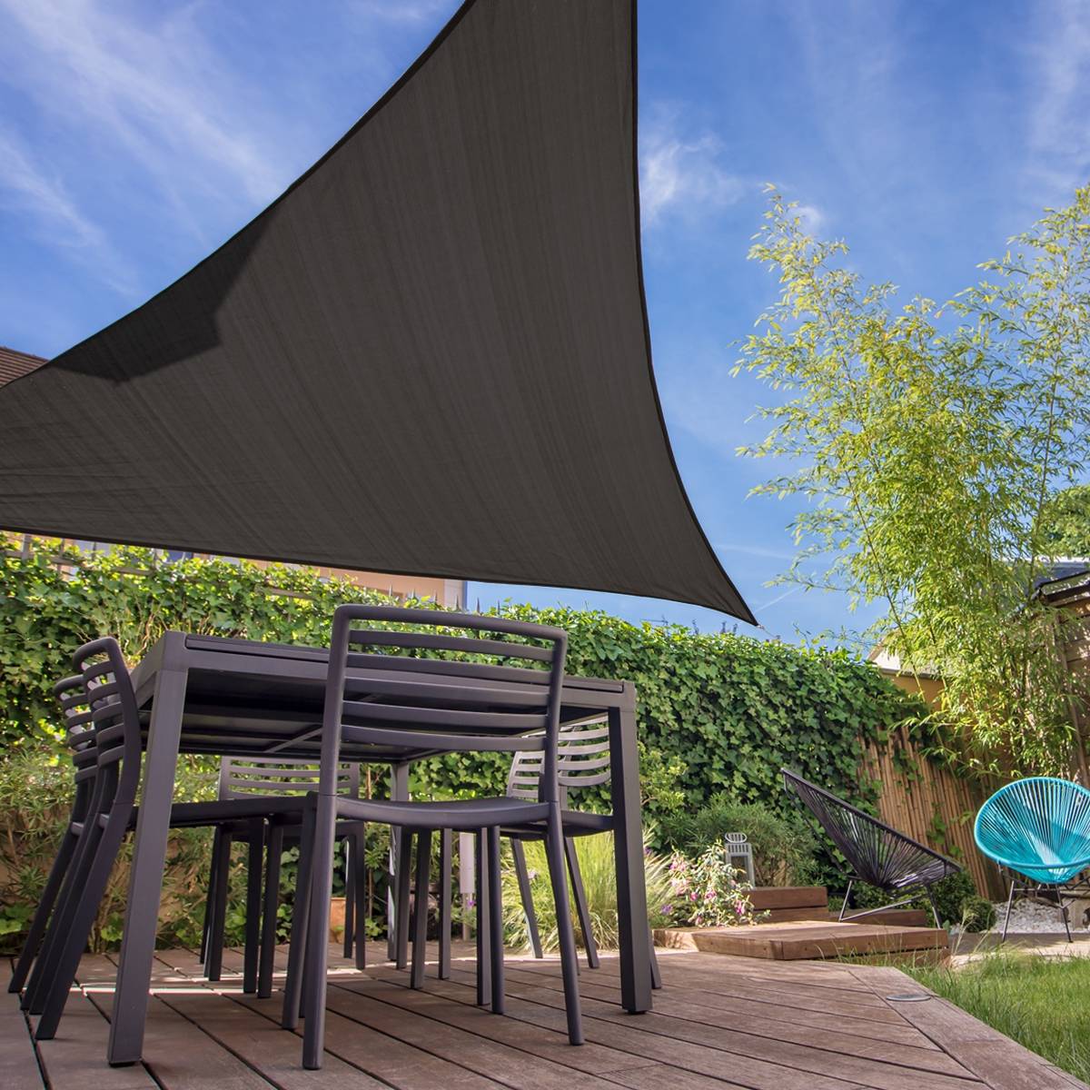 Ecd-Germany - Voile d'ombrage protection UV solaire toile parasol triangle 5x5x5 m anthracite - Imagen 9
