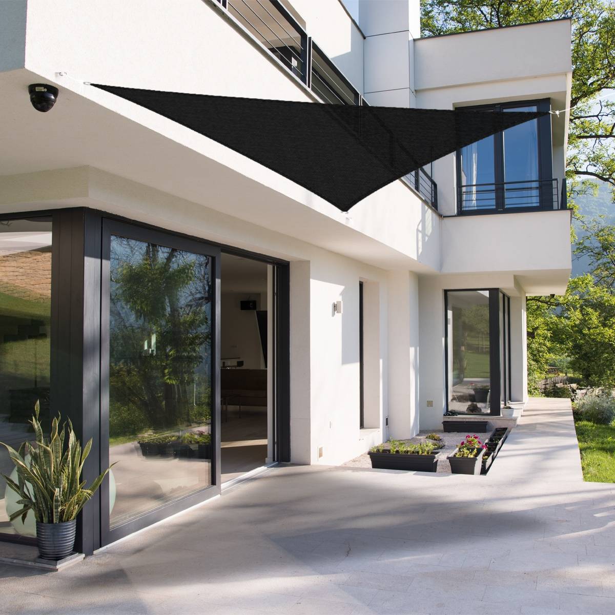 Ecd-Germany - Voile d'ombrage protection UV solaire toile parasol triangle 5x5x5 m anthracite - Imagen 10