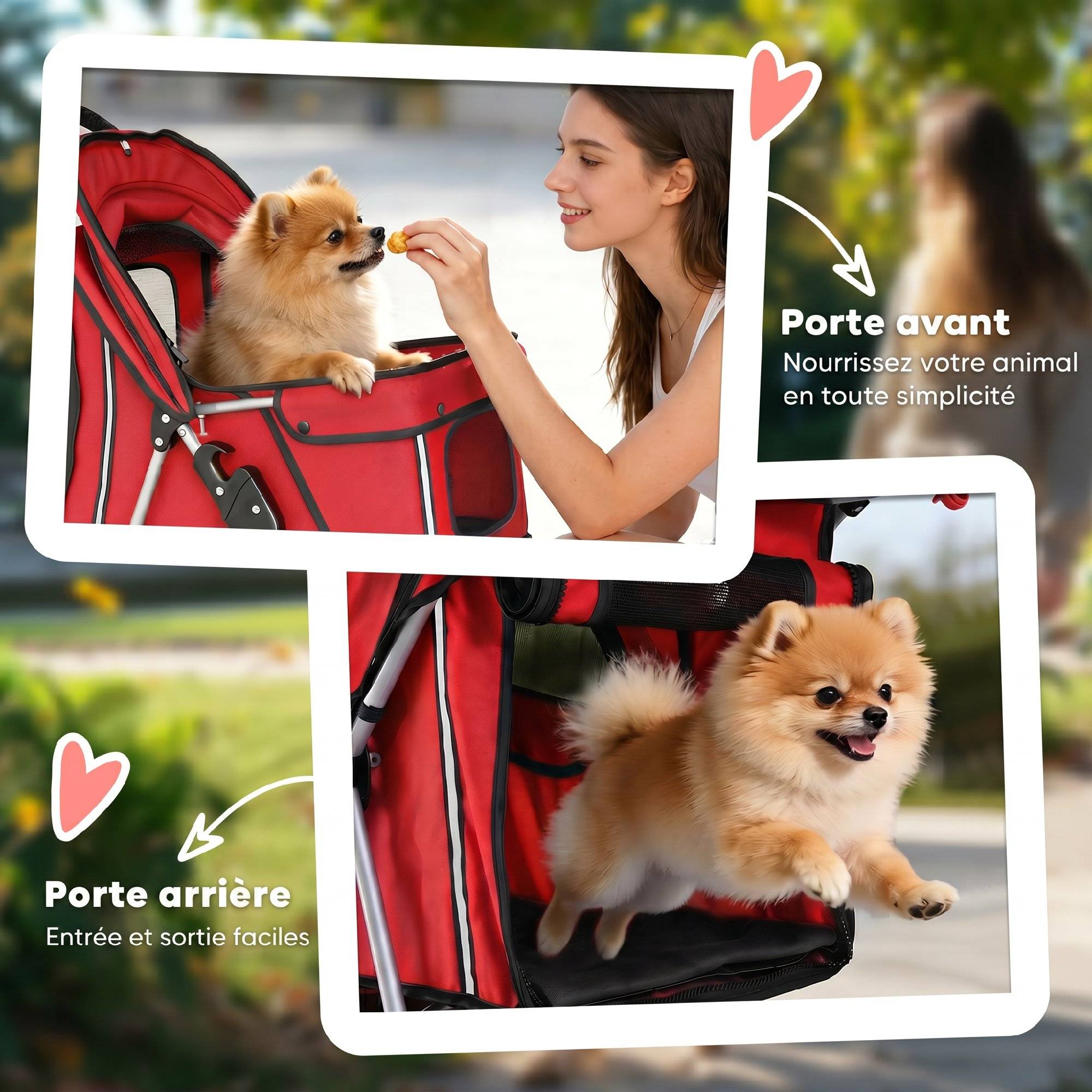 Poussette pour Chien 4 Roues, Chariot Pliable avec Auvent Réglable, Panier de Rangement, 77x44x102cm, Rouge - Image 9