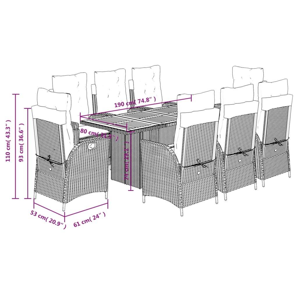 Salon de Jardin 8 Personnes Résine Tressée Noire, Table Acacia & Fauteuils Inclinables, Coussins Crème – ComfortXL Outdoor Living - Image 4